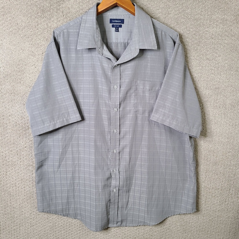 Croft & Barrow Shirt Mens XL Gray Button Down Short Sleeve Polyester Casual